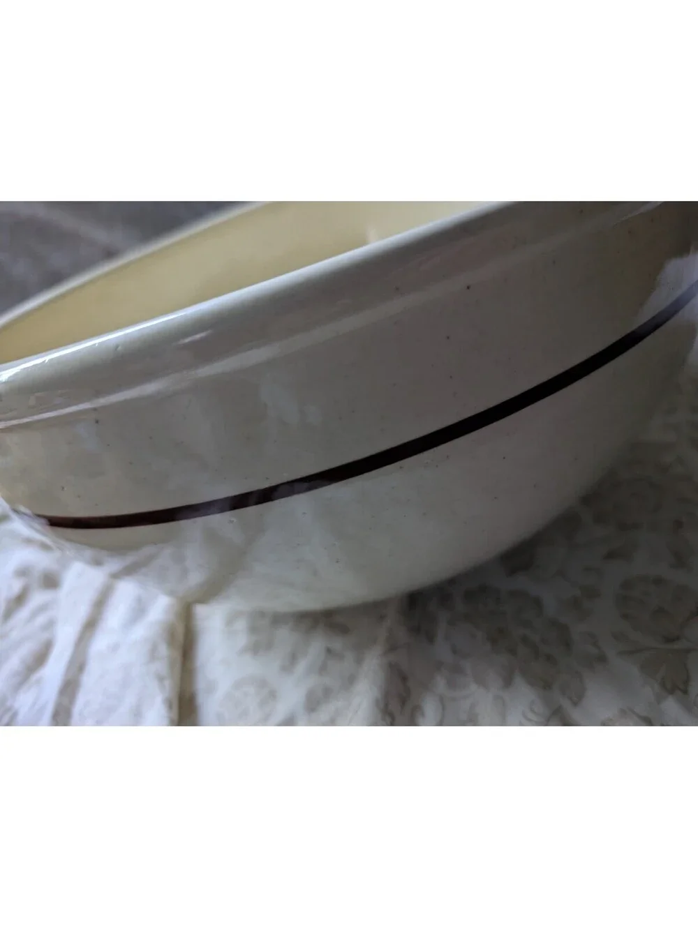 Large Vintage Ceramic Mixing Bowl with Brown Stripe